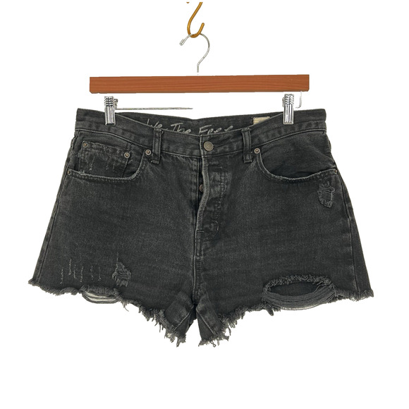Free People We The Free Sofia Jean Shorts Sz 31 Black 2" Distressed Denim - Picture 6 of 11